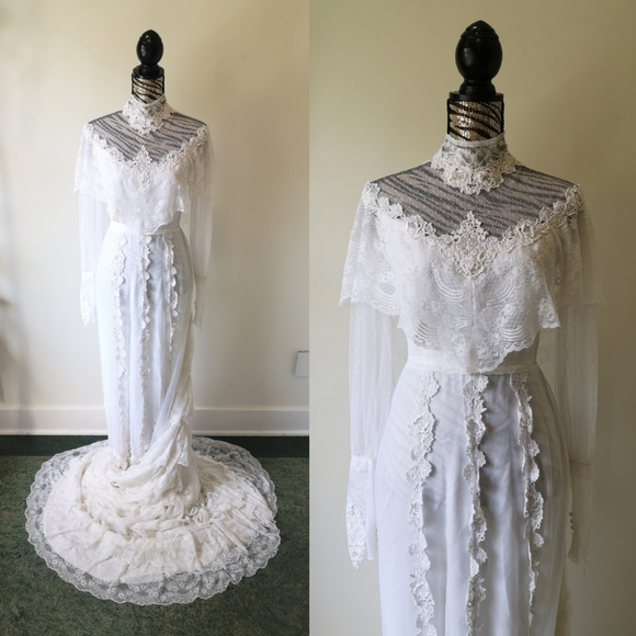 Vintage Dresses & Skirts - Vintage 70's Victorian Gothic wedding dress